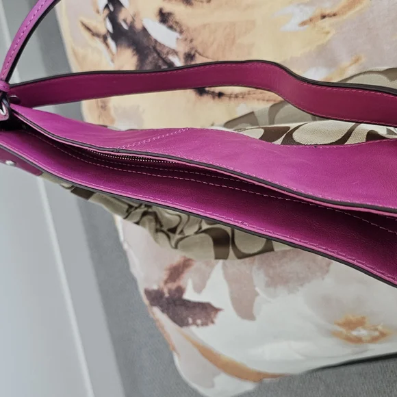 Coach Signature Canvas Shoulder Bag - Pink and Brown - Picture 13 of 15